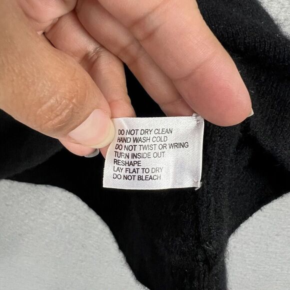 White Warren Cashmere Sweater Top Size Large Black Rhinestone Neckline Keyhole - Picture 8 of 10